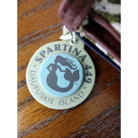 SPARTINA 449 Daufuskie Island Crossbody Phone Credit Cards Linen Cognac Leather - Picture 5 of 7